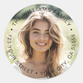 Volledige foto afstuderen retour adreslabel ronde sticker (Voorkant)