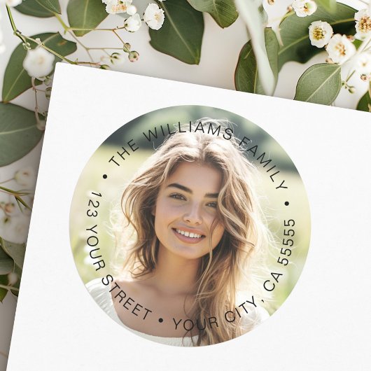 Volledige foto afstuderen retour adreslabel ronde sticker