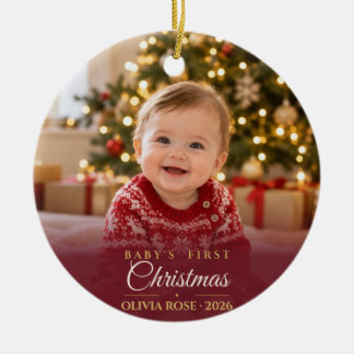 Volledige foto baby's eerste kerst keramisch ornament
