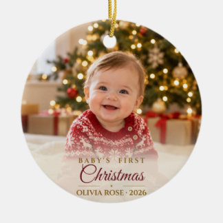 Volledige foto Crème Eerste Kerstmis van de baby Keramisch Ornament