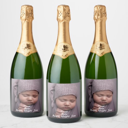 Volledige Foto Geboorte Aankondiging Mousserende W Sparkling Wijnetiket (Flessen)