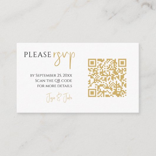 Volledige foto, gouden QR code witte bruiloft RSVP Informatiekaartje (Voorkant)