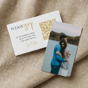 Volledige foto, gouden QR-code witte trouw-RSVD Informatiekaartje