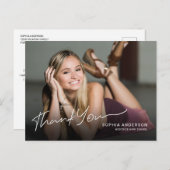 Volledige foto Modern Script Afstuderen Bedankt Briefkaart (Voorkant / Achterkant)