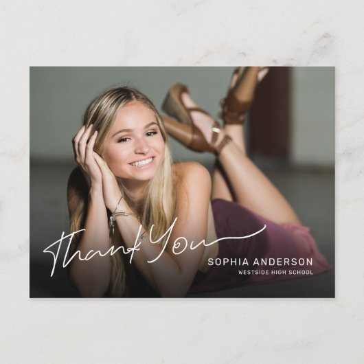 Volledige foto Modern Script Afstuderen Bedankt Briefkaart (Voorkant)