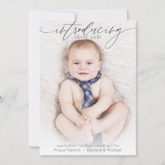 Volledige foto Moderne Geboorteaankondiging Blauw Aankondiging (Voorkant)