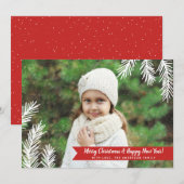 Volledige foto Pine Needles Red Banner Holiday Kaa Feestdagenkaart (Voorkant / Achterkant)