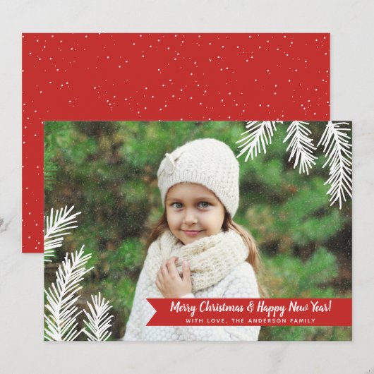 Volledige foto Pine Needles Red Banner Holiday Kaa Feestdagenkaart (Voorkant / Achterkant)