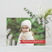 Volledige foto Pine Needles Red Banner Holiday Kaa Feestdagenkaart (Staand voorkant)