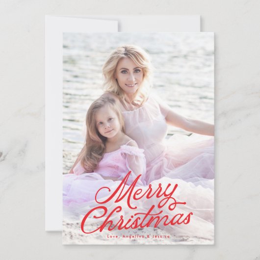 Volledige foto rode belettering overlay vrolijke k feestdagenkaart (Voorkant)