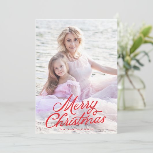 Volledige foto rode belettering overlay vrolijke k feestdagenkaart (Staand voorkant)