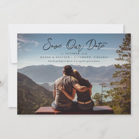 Volledige foto Rustic Hand Script Save the Date Kaart (Voorkant)