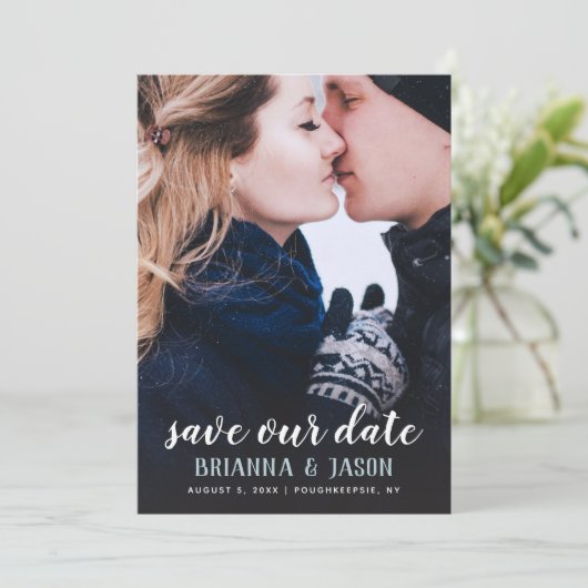 Volledige foto Sla de datum blauw op Save The Date (Staand voorkant)
