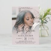 Volledige foto Sweet 16 uitnodiging Blush Script (Staand voorkant)