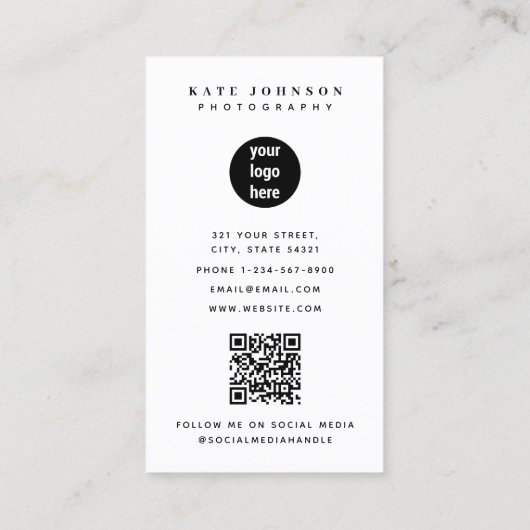 Volledige foto Verticale Fotografie Business Logo Visitekaartje (Achterkant)