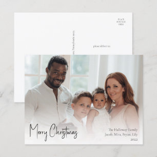 Volledige foto voor modern kerstscript feestdagenkaart