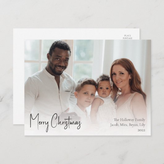 Volledige foto voor modern kerstscript feestdagenkaart (Voorkant / Achterkant)