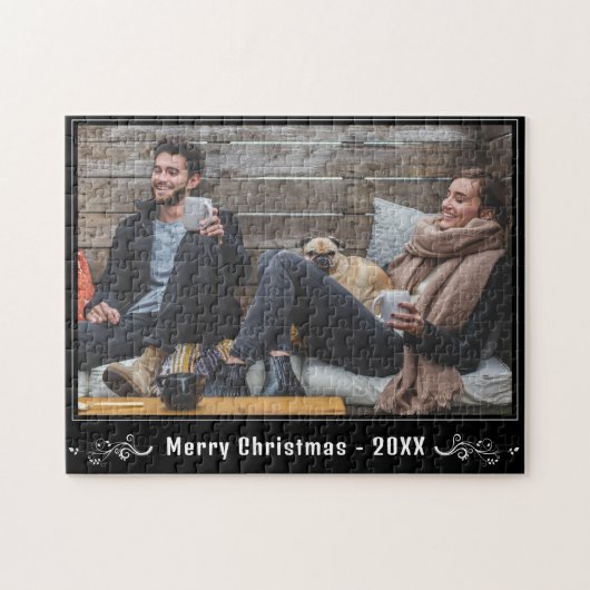Volledige foto Vrolijk kerstfeest met gebladerte Legpuzzel (Horizontaal)