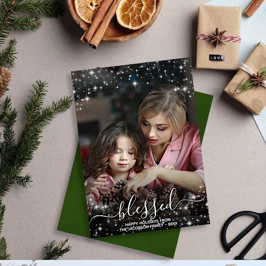 Volledige foto zonder spits met groene kerst feestdagenkaart