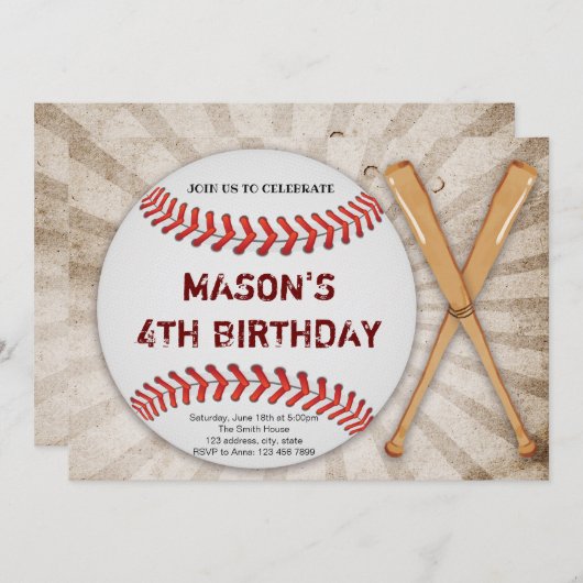 Volledige honkbalverjaardagsuitnodiging kaart (Voorkant / Achterkant)