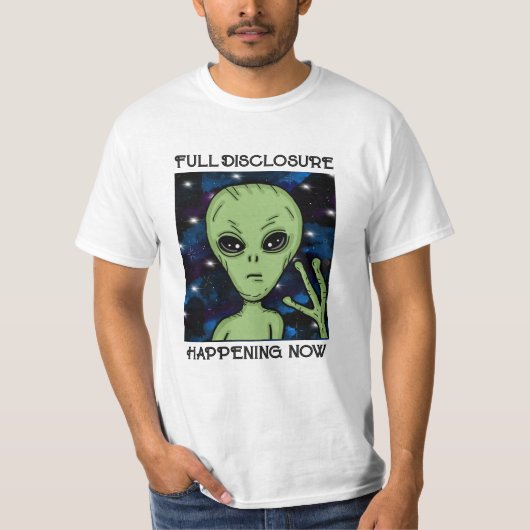 Volledige informatieverschaffing nu Alien en UFO T-shirt (Voorkant)