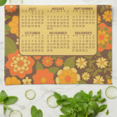 Volledige jaarkalender - Retro bloemen - Groen Bru Theedoek (Gevouwen)