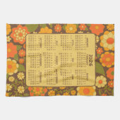 Volledige jaarkalender - Retro bloemen - Groen Bru Theedoek (Horizontaal)