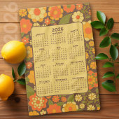 Volledige jaarkalender - Retro bloemen - Groen Bru Theedoek