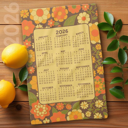 Volledige jaarkalender - Retro bloemen - Groen Bru Theedoek