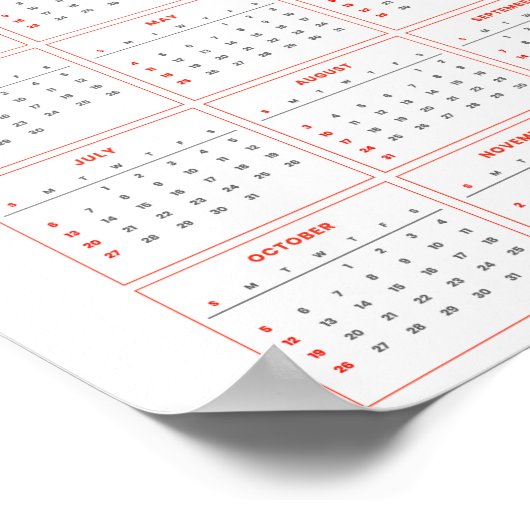 Volledige Jaarlijkse Minimaal Verticale Kalender 2 Poster (Hoek)