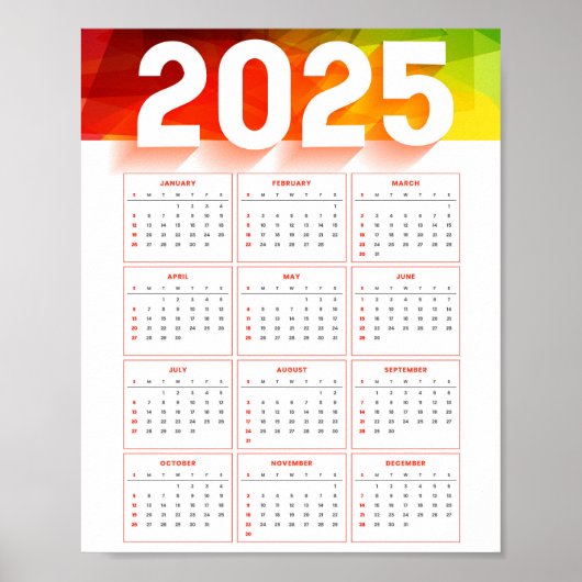 Volledige Jaarlijkse Minimaal Verticale Kalender 2 Poster (Voorkant)