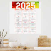 Volledige jaarlijkse minimale verticale kalender 2 poster (Keuken)