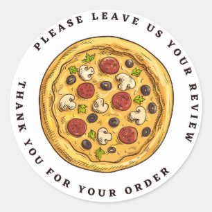 Volledige kleur Pizza Tekening Verlof Review Dank  Ronde Sticker