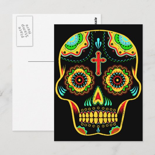 Volledige kleur suikerschedel briefkaart (Voorkant / Achterkant)