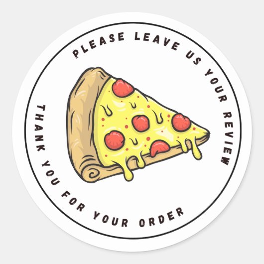 Volledige kleuren Pizza Slice Verlof Review Dank u Ronde Sticker (Voorkant)