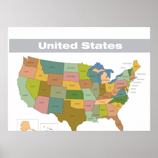 Volledige kleurenkaart van de Verenigde Staten Poster (Voorkant)