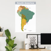 Volledige kleurenkaart voor Zuid-Amerika Poster (Thuiskantoor)