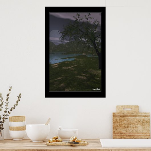 Volledige maan aan de rivier poster (Keuken)