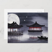 Volledige maan achter paviljoenen briefkaart (Voorkant / Achterkant)