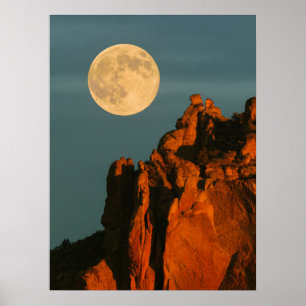 Volledige maan Basalt Cliffs Smith Rock State Pa Poster