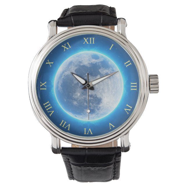 Volledige maan, blauwe gloed horloge (Voorkant)