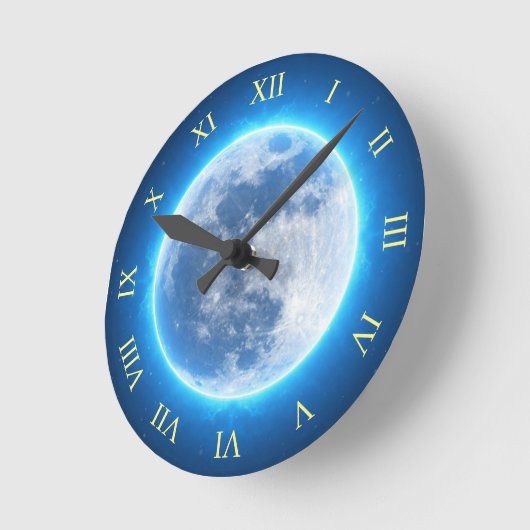 Volledige maan, blauwe gloed ronde klok (Hoek)