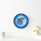 Volledige maan, blauwe gloed ronde klok (Huis)
