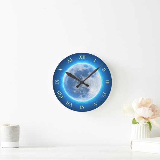 Volledige maan, blauwe gloed ronde klok (Huis)