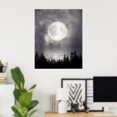 Volledige maan boven meer poster (Thuiskantoor)