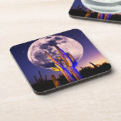 Volledige maan boven Saguaro Cactus Bier Onderzetter (Linkerzijde)