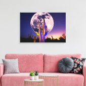 Volledige maan boven Saguaro Cactus Canvas Afdruk (Insitu (Woonkamer))
