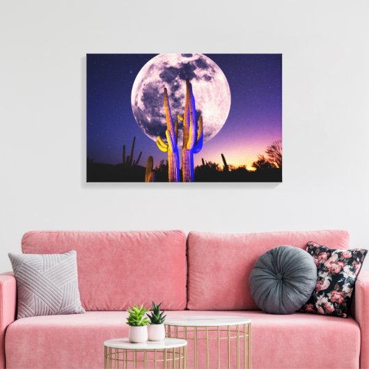 Volledige maan boven Saguaro Cactus Canvas Afdruk (Insitu (Woonkamer))