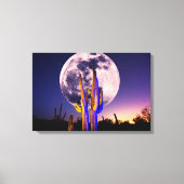 Volledige maan boven Saguaro Cactus Canvas Afdruk (Voorkant)