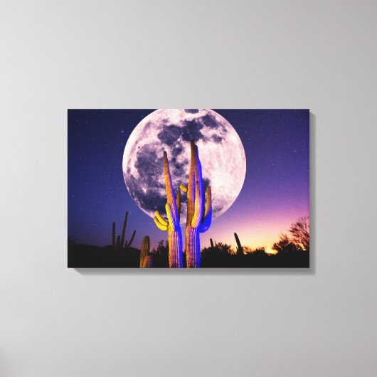 Volledige maan boven Saguaro Cactus Canvas Afdruk (Voorkant)